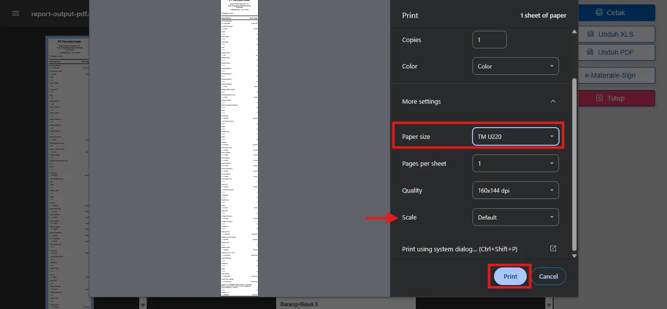setting printer dot matrix